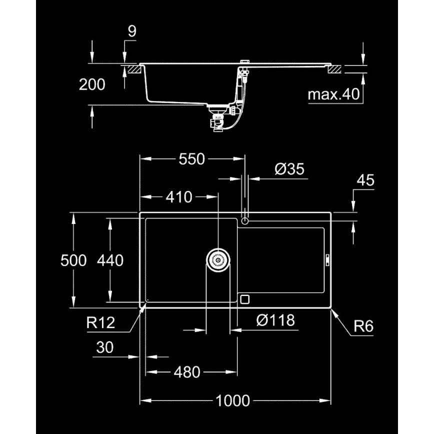 GROHE 31645AP0 - Fregadero compuesto K500 1000 × 500 mm negro