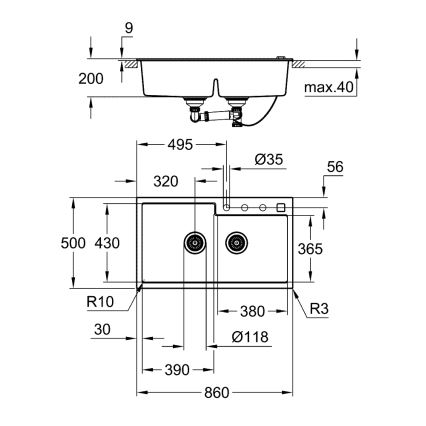 GROHE 31649AP0 - Fregadero de material compuesto K500 860 × 500 mm negro