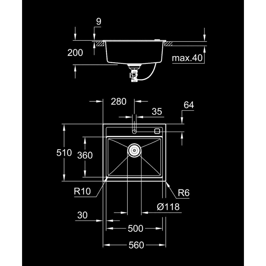 GROHE 31651AP0 - Fregadero de cocina K700 560 × 510 mm granito/negro