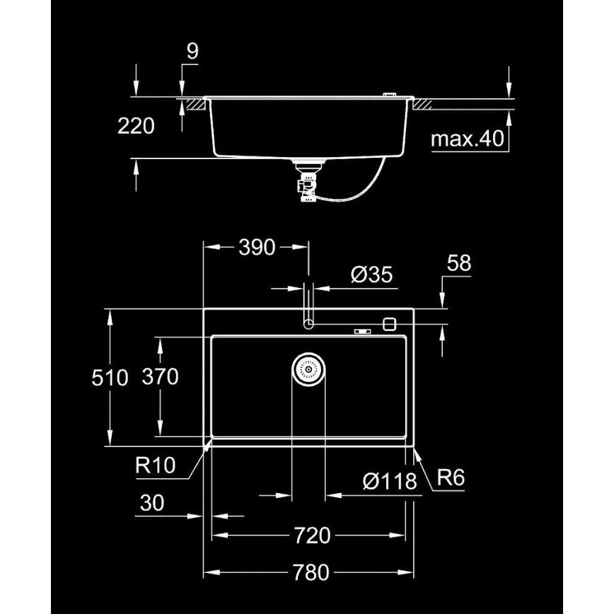 GROHE 31652AP0 - Fregadero de composite K700 780 × 510 mm granito/negro