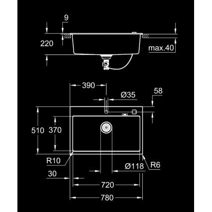 GROHE 31652AP0 - Fregadero de composite K700 780 × 510 mm negro