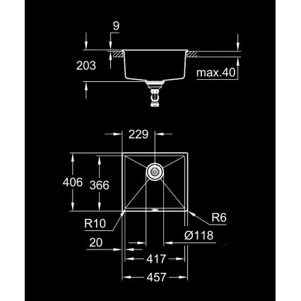 GROHE 31653AP0 - Fregadero compuesto K700U 457 × 406 mm negro