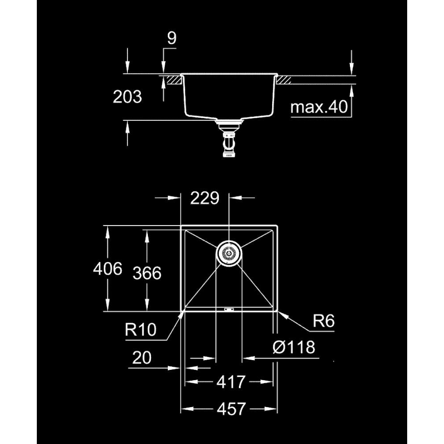 GROHE 31653AP0 - Fregadero K700U 457 × 406 mm piedra/negro
