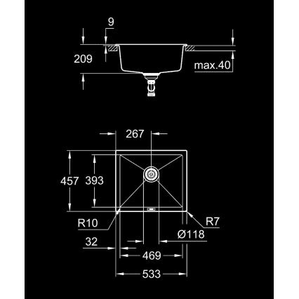 GROHE 31654AP0 - Fregadero K700U 533 × 457 mm, granito negro/negro