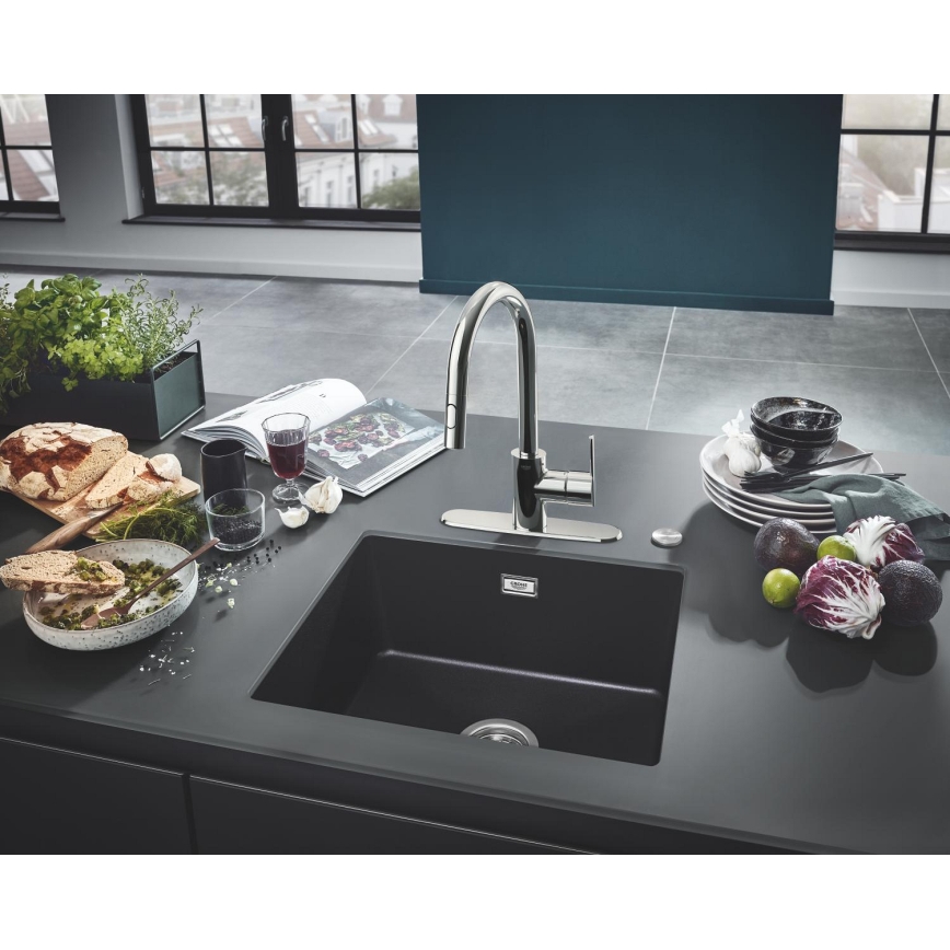 GROHE 31654AP0 - Fregadero K700U 533 × 457 mm, granito negro/negro