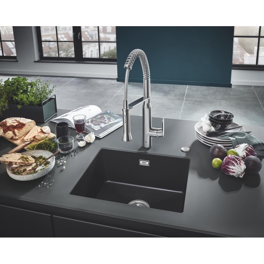 GROHE 31654AP0 - Fregadero K700U 533 × 457 mm, granito negro/negro