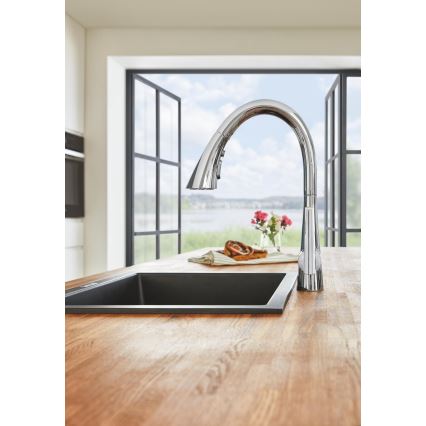 GROHE 31654AP0 - Fregadero K700U 533 × 457 mm, granito negro/negro