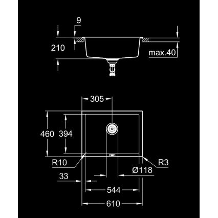 GROHE 31655AP0 - Fregadero K700U 610 × 460 mm piedra negra/negro