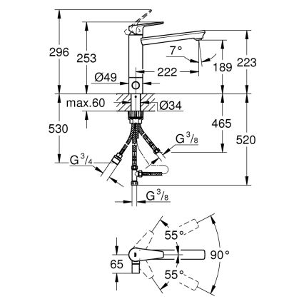 GROHE 31696000 - Grifo para fregadero BAUEDGE, cromo brillante