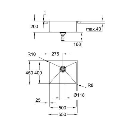 GROHE 31726SD0 - Fregadero de cocina K700 550 × 450 mm acero inoxidable