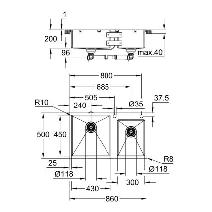 GROHE 31855SD0 - Fregadero de cocina K700 860 × 500 mm acero inoxidable