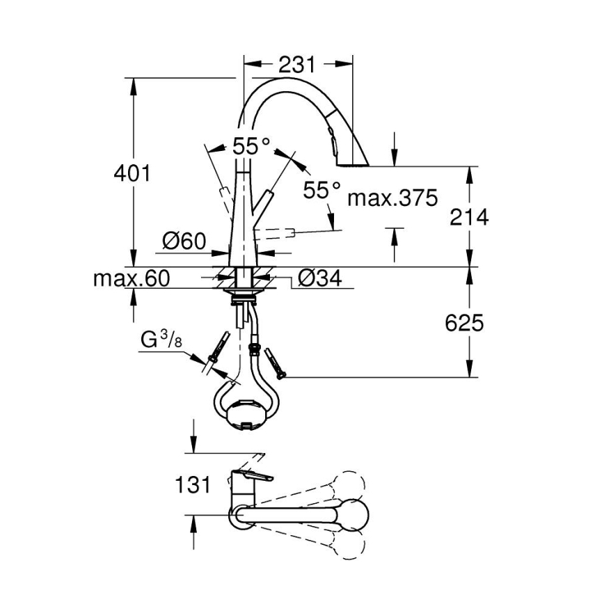 GROHE 32294DC2 - Grifo para fregadero ZEDRA de acero inoxidable