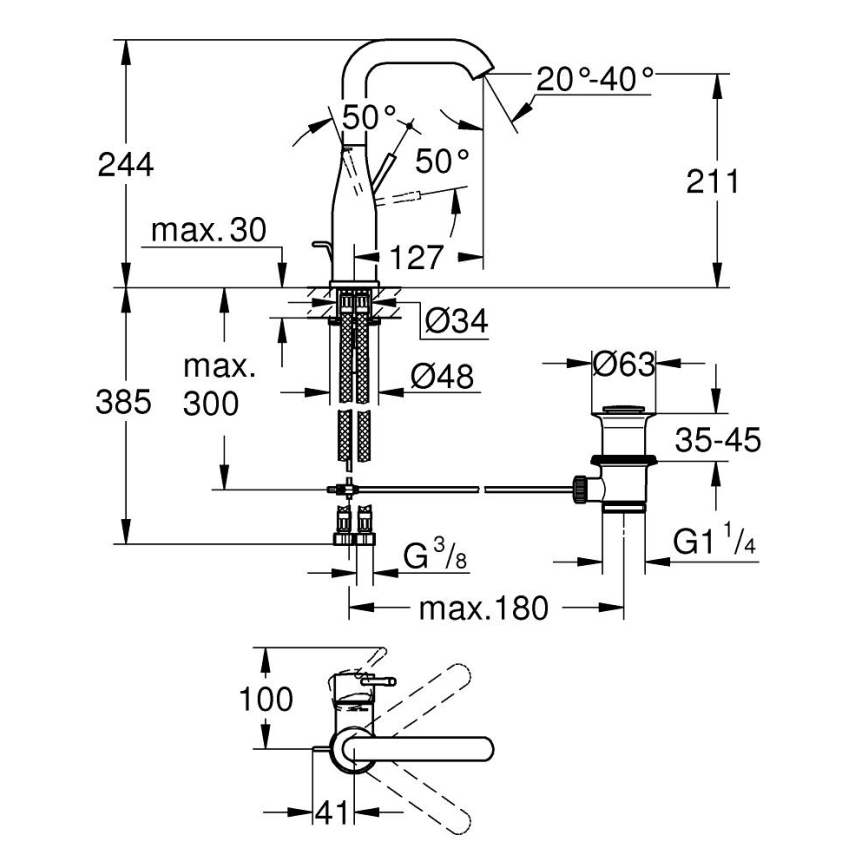 GROHE 32628001 - Grifo de lavabo ESSENCE tamaño L acabado cromado brillante