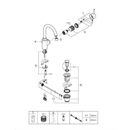 GROHE 32629002 - Grifo monomando de lavabo CONCETTO, tamaño L, cromo pulido