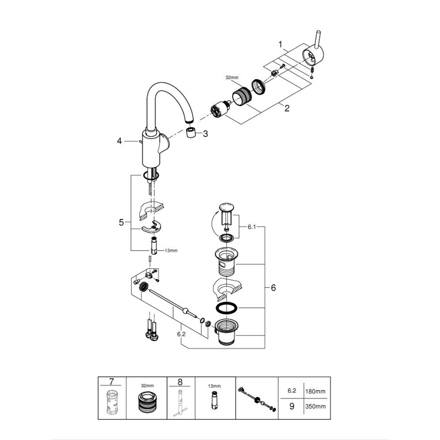 GROHE 32629002 - Grifo monomando de lavabo CONCETTO, tamaño L, cromo pulido
