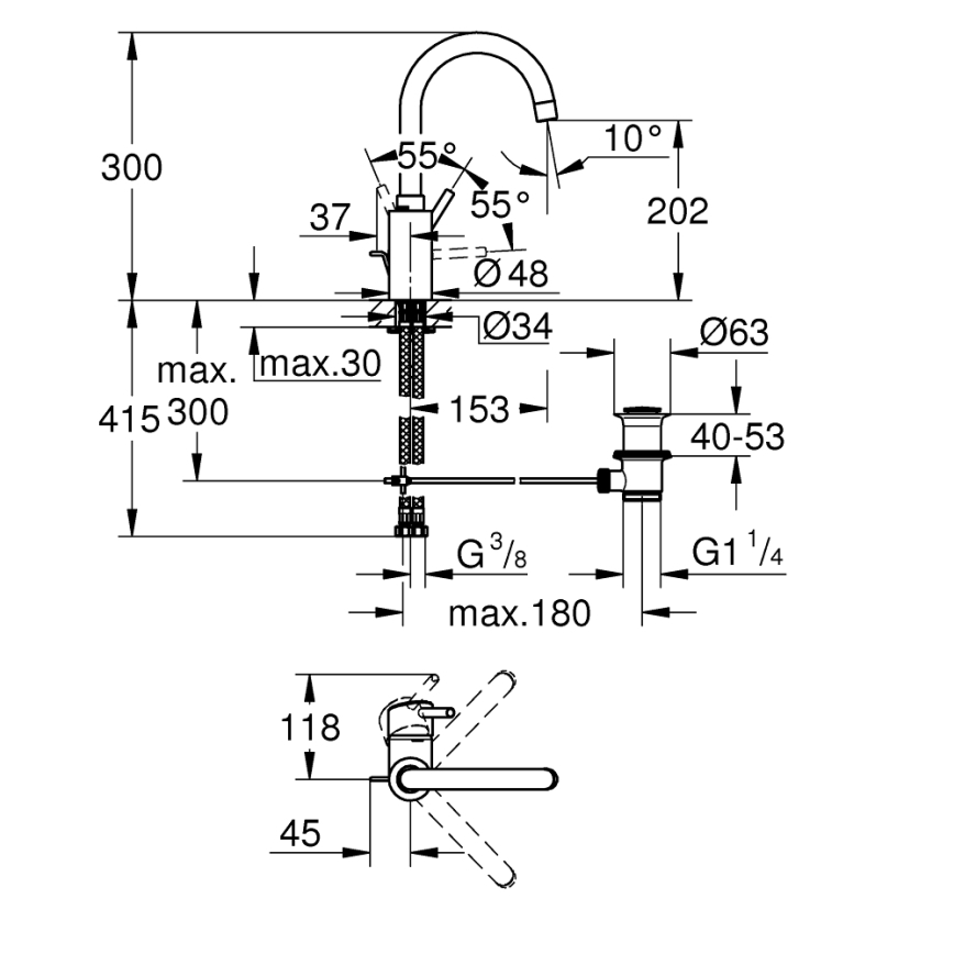 GROHE 32629002 - Grifo monomando de lavabo CONCETTO, tamaño L, cromo pulido