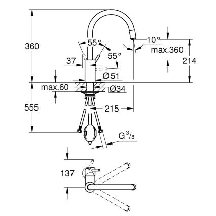 GROHE 32663003 - Grifo monomando para fregadero CONCETTO 360 mm cromo brillante