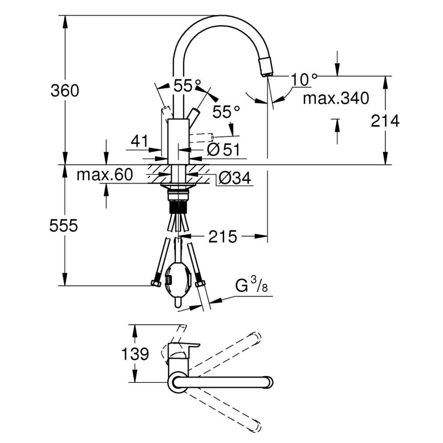 GROHE 32671002 - Grifo monomando para fregadero FEEL, cromo brillante