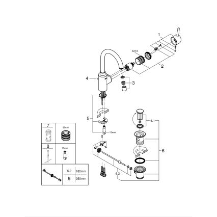 GROHE 32723001 - Grifo de lavabo FEEL, tamaño L, cromo brillante