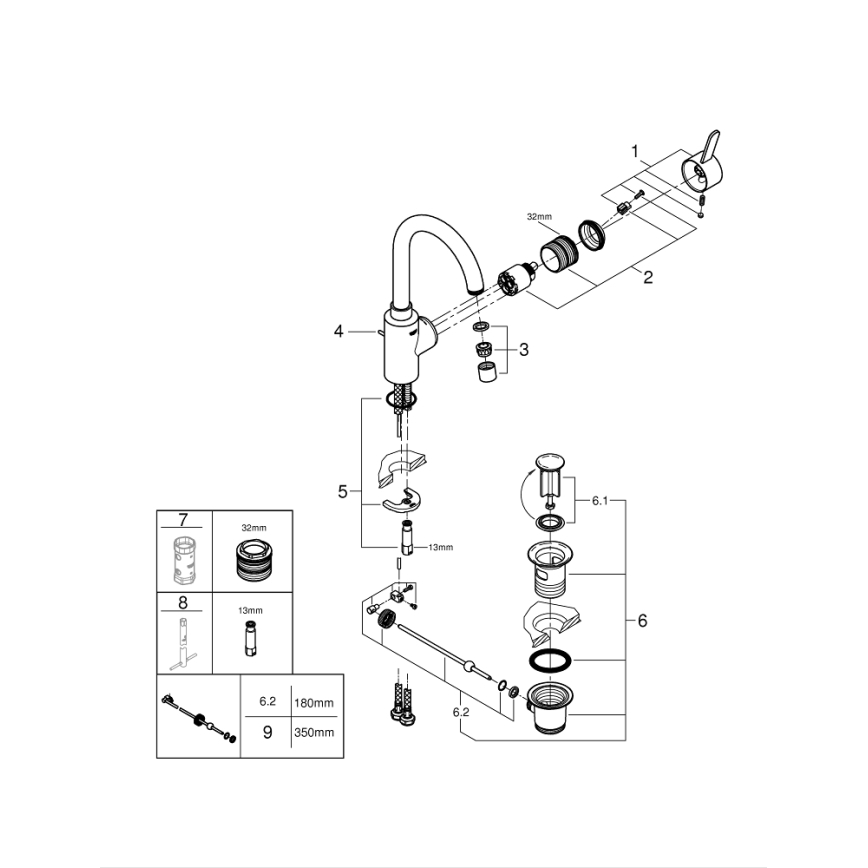 GROHE 32830001 - Grifo monomando para lavabo EUROSMART COSMOPOLITAN, tamaño L, cromado