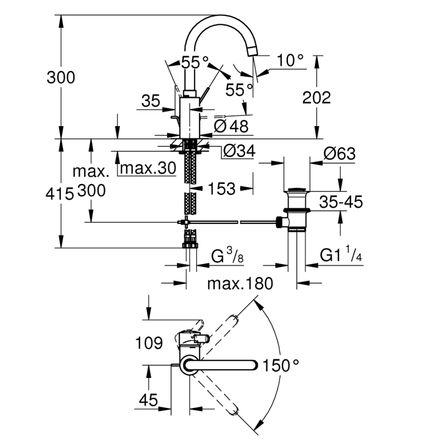 GROHE 32830001 - Grifo monomando para lavabo EUROSMART COSMOPOLITAN, tamaño L, cromado