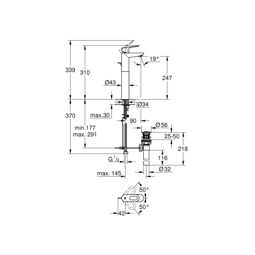 GROHE 32856000 - Grifo monomando para lavabo BAULOOP 12” cromo brillante