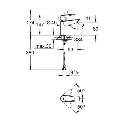 GROHE 32858001 - Grifo para lavabo BAUEDGE 147 mm cromo brillante
