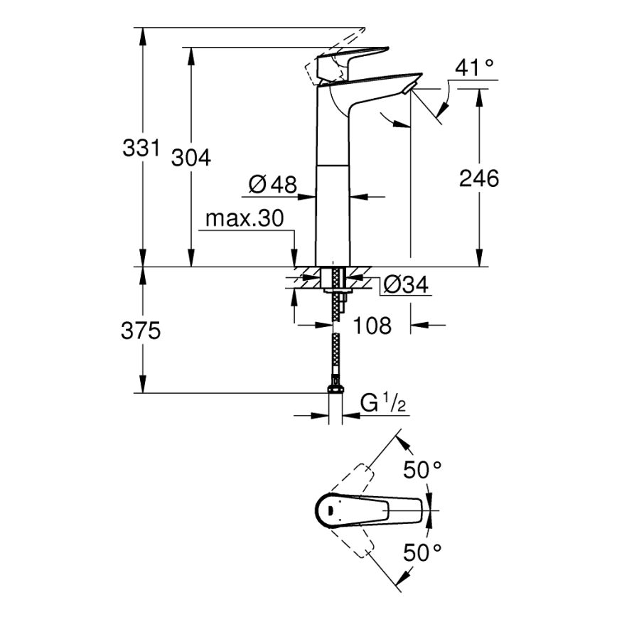 GROHE 32860001 - Grifo para lavabo BAUEDGE 304 mm cromo brillante
