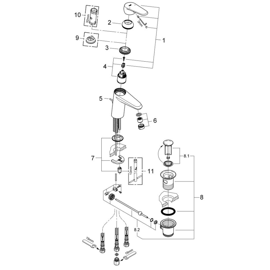 GROHE 33177002 - Grifo de lavabo EURODISC COSMOPOLITAN DN 15, cromo brillante