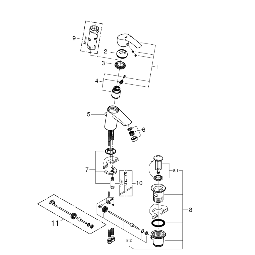 GROHE 33265002 - Grifo de lavabo EUROSMART DN 15, tamaño S, acabado cromado brillante