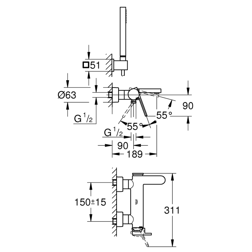 GROHE 33547003 - Mezclador para bañera PLUS en cromo brillante