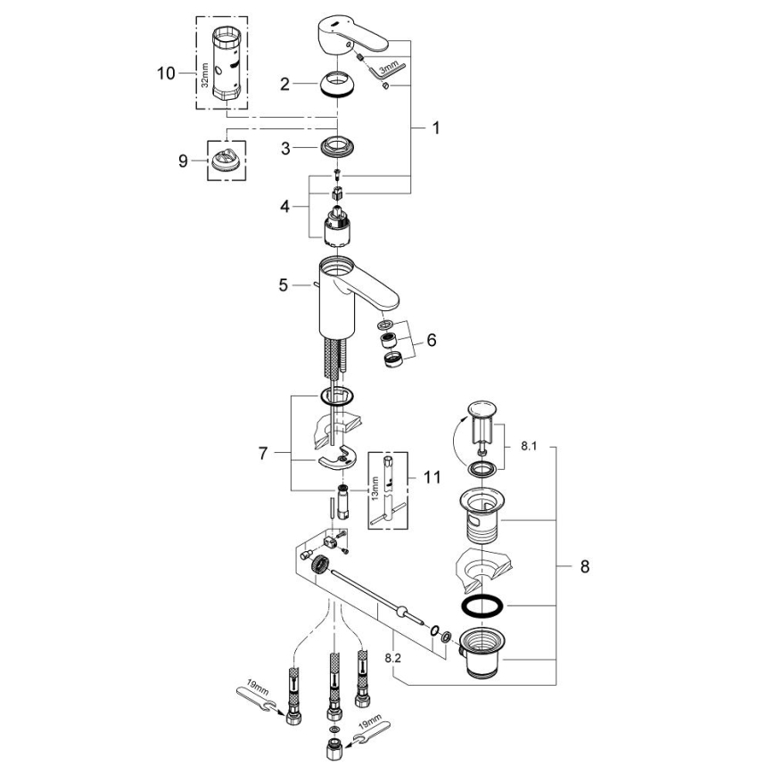 GROHE 33561002 - Grifo monomando para lavabo EUROSTYLE COSMOPOLITAN DN 15, acabado cromo brillante