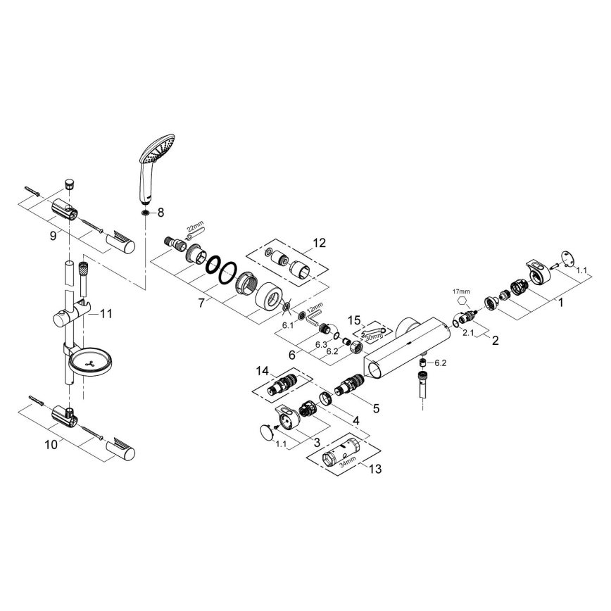 GROHE 34195001 - Grifo termostático GROHTHERM 2000 con conjunto EUPHORIA 110, cromado