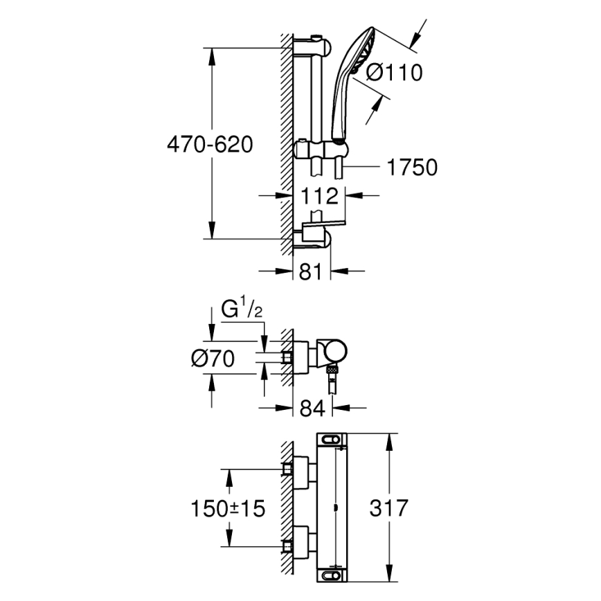 GROHE 34195001 - Grifo termostático GROHTHERM 2000 con conjunto EUPHORIA 110, cromado