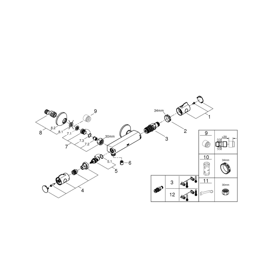 GROHE 34558000 - Mezclador termostático de ducha GROHTHERM 800 DN 15 cromo brillante