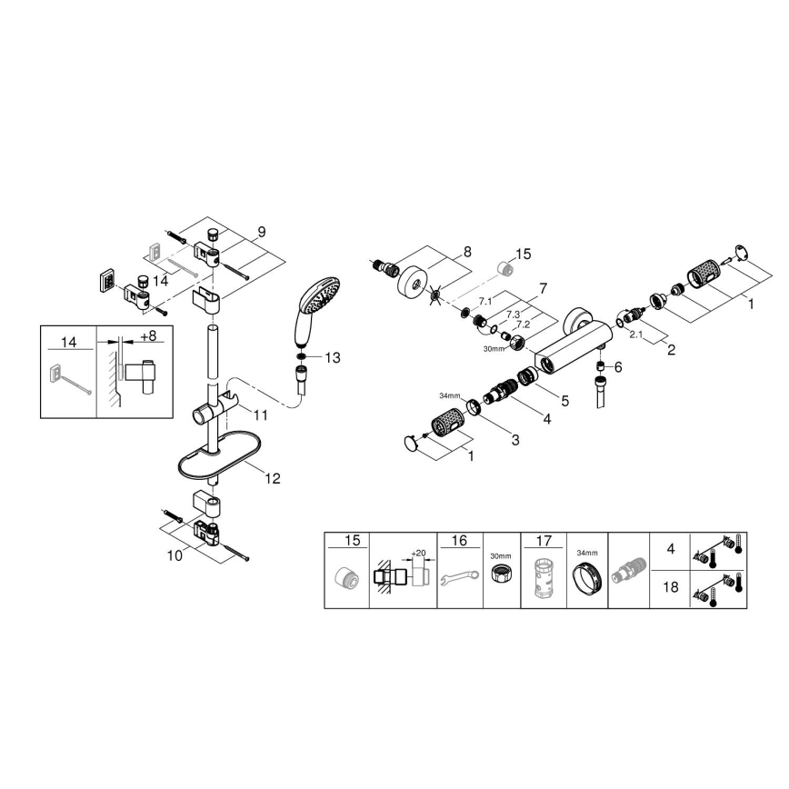GROHE 34853001 - Grifo termostático para ducha PRECISION FEEL + conjunto de 90 cm, cromado