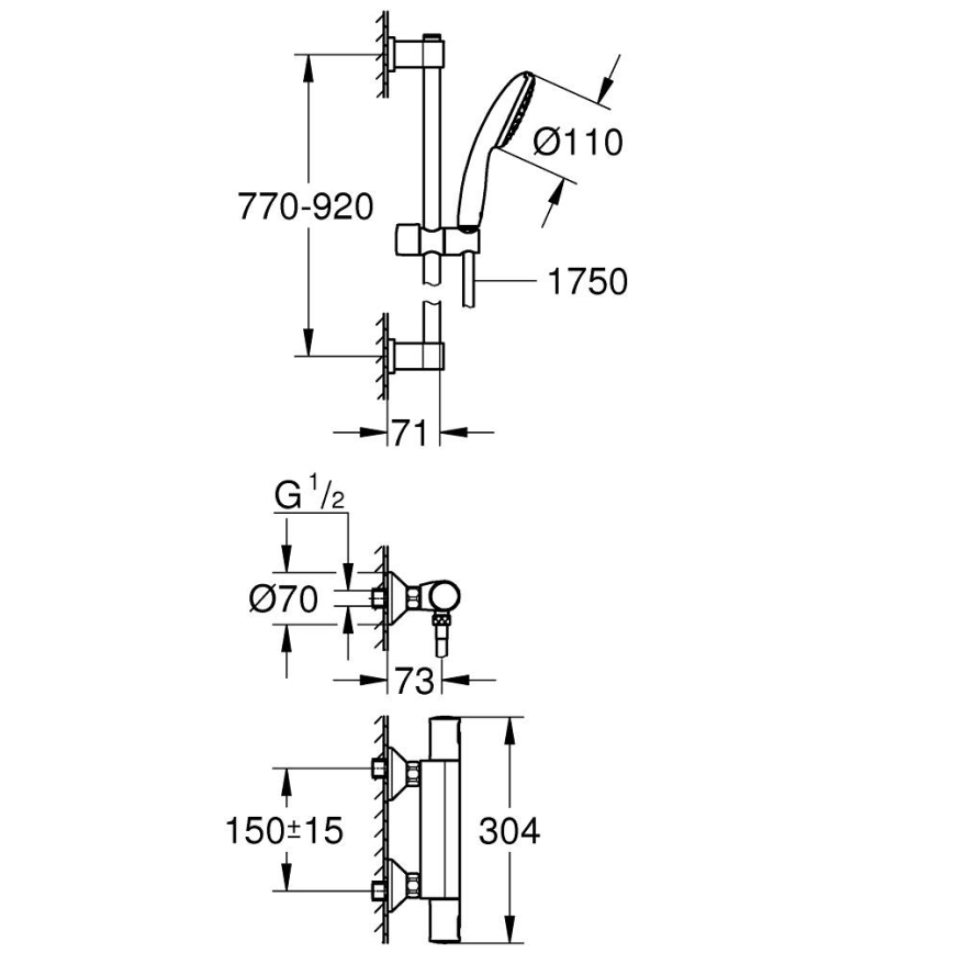 GROHE 34854001 - Mezclador termostático para ducha PRECISION START 900 mm cromado