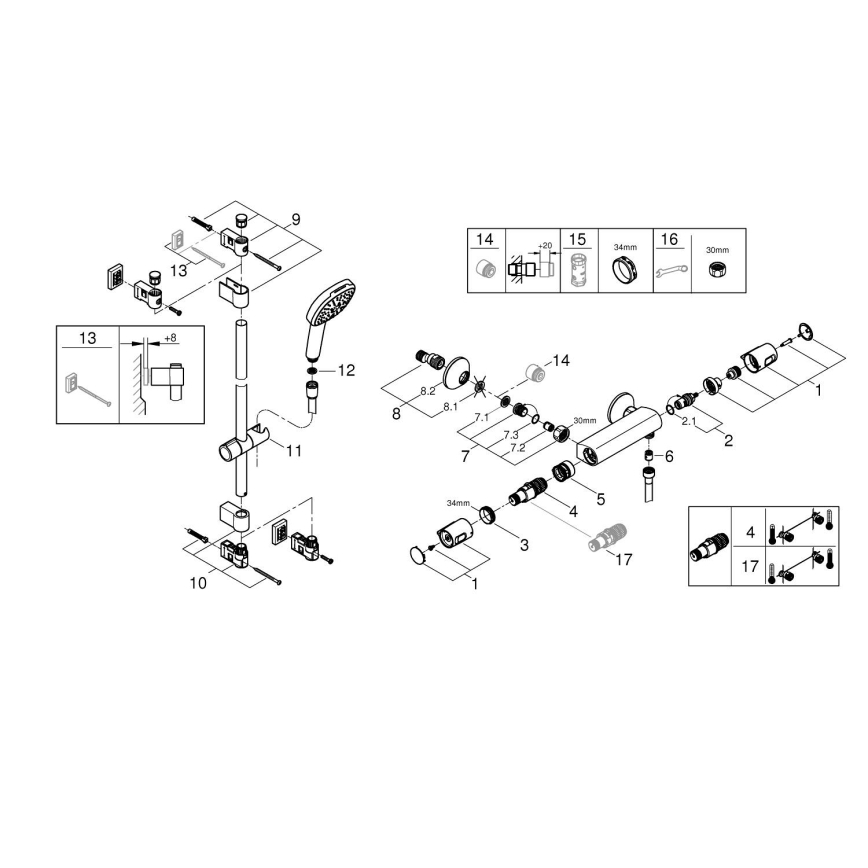 GROHE 34855003 - Mezclador termostático para ducha PRECISION TREND 150 mm cromado