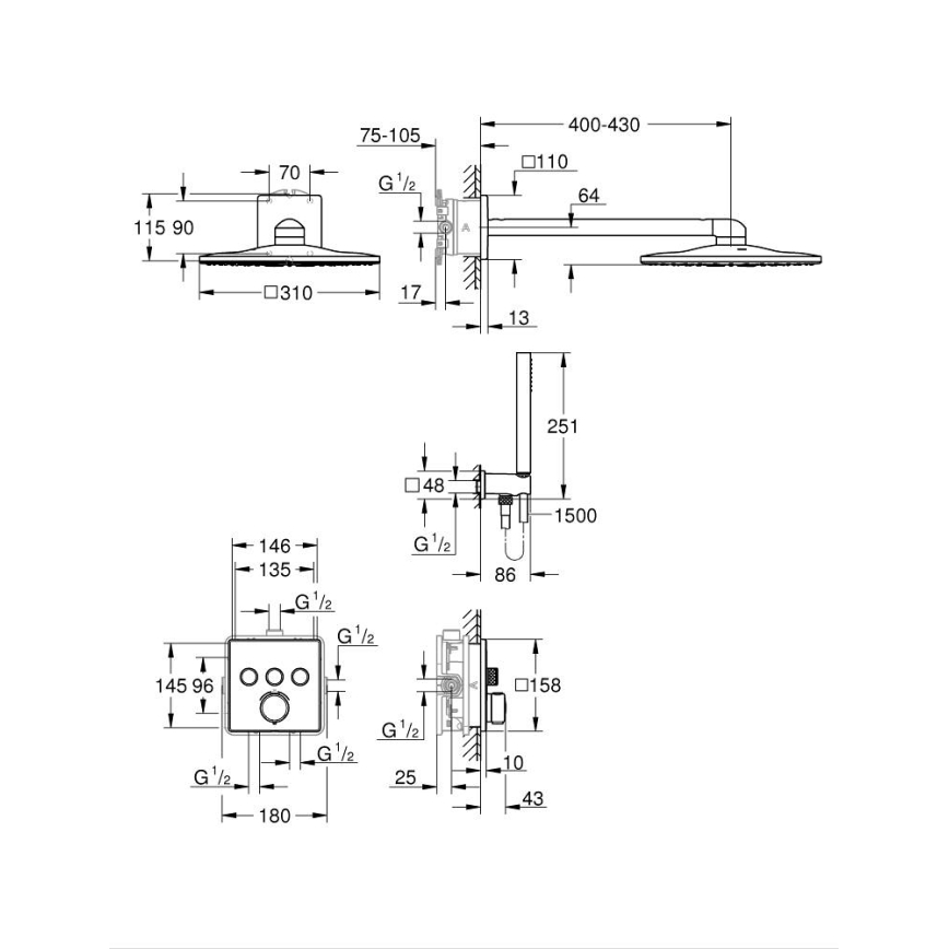 GROHE 34875000 - Sistema de ducha PRECISION SMARTCONTROL 310 mm, cromo brillante