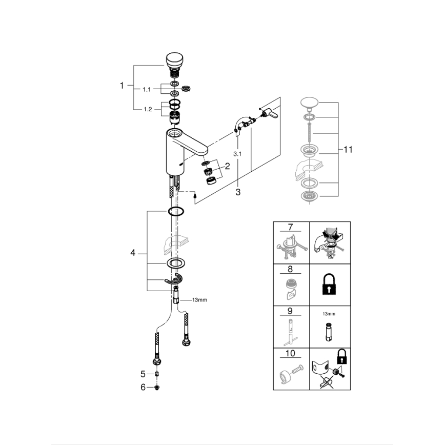 GROHE 36317000 - Grifo de lavabo con cierre automático EUROSMART COSMOPOLITAN T cromado