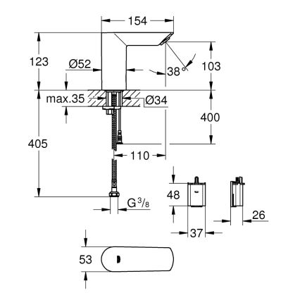 GROHE 36452000 - Grifo electrónico infrarrojo para lavabo BAU COSMOPOLITAN E cromado