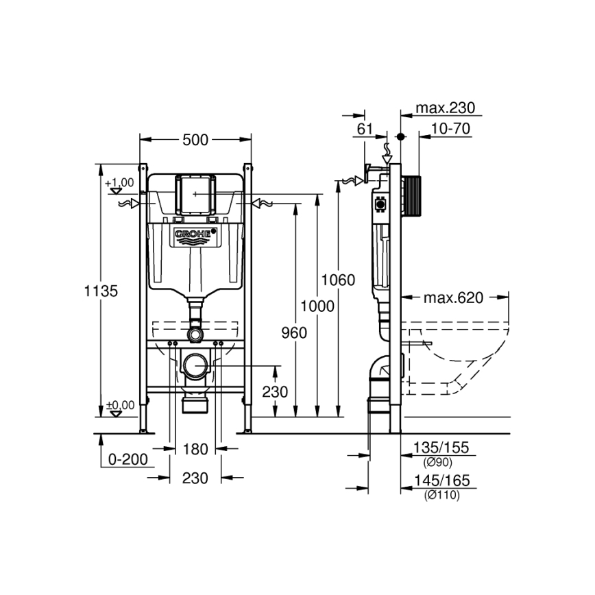 GROHE 36497000 - Módulo para inodoro SOLIDO 1,13 m blanco
