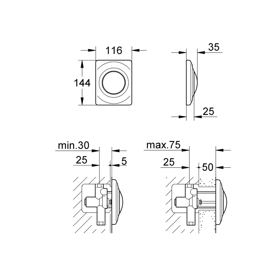 GROHE 37018SH0 - Pulsador de control SURF 116 × 144 mm, blanco