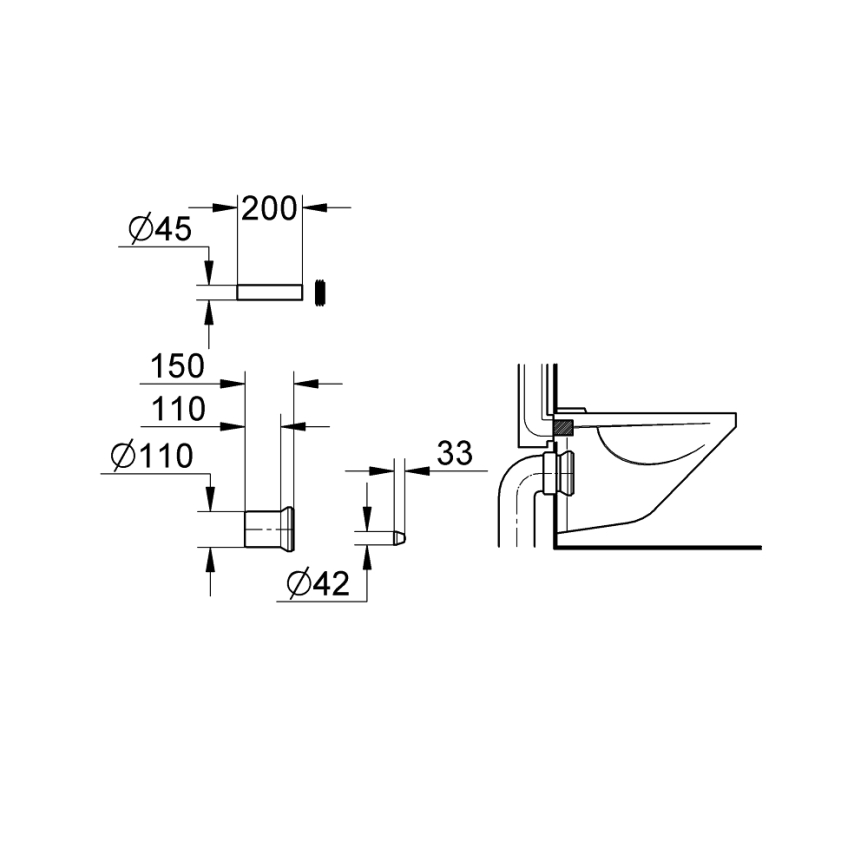 GROHE 37104K00 - Conjunto de alimentación y desagüe para inodoro, negro