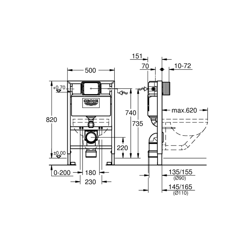 GROHE 38526000 - Módulo para inodoro RAPID SL 0,82 m blanco