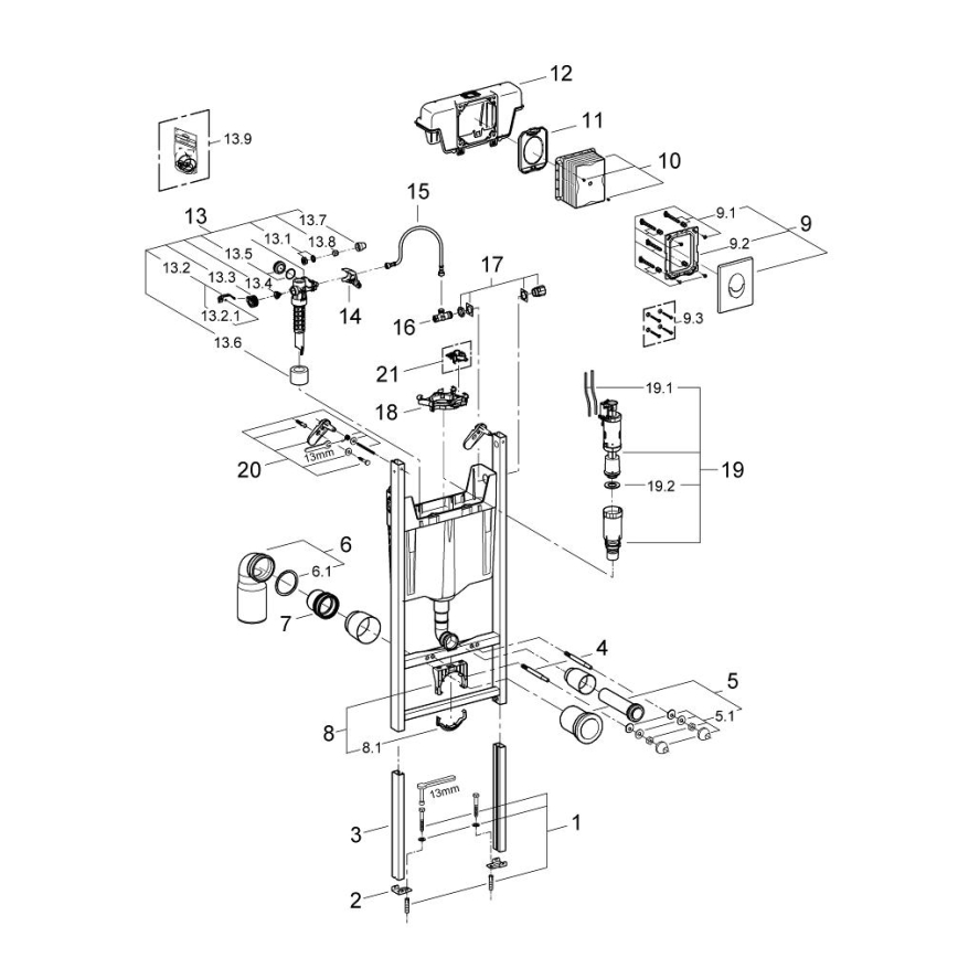 GROHE 3855800M - Conexión mural RAPID SL 130-230 mm cromo brillante