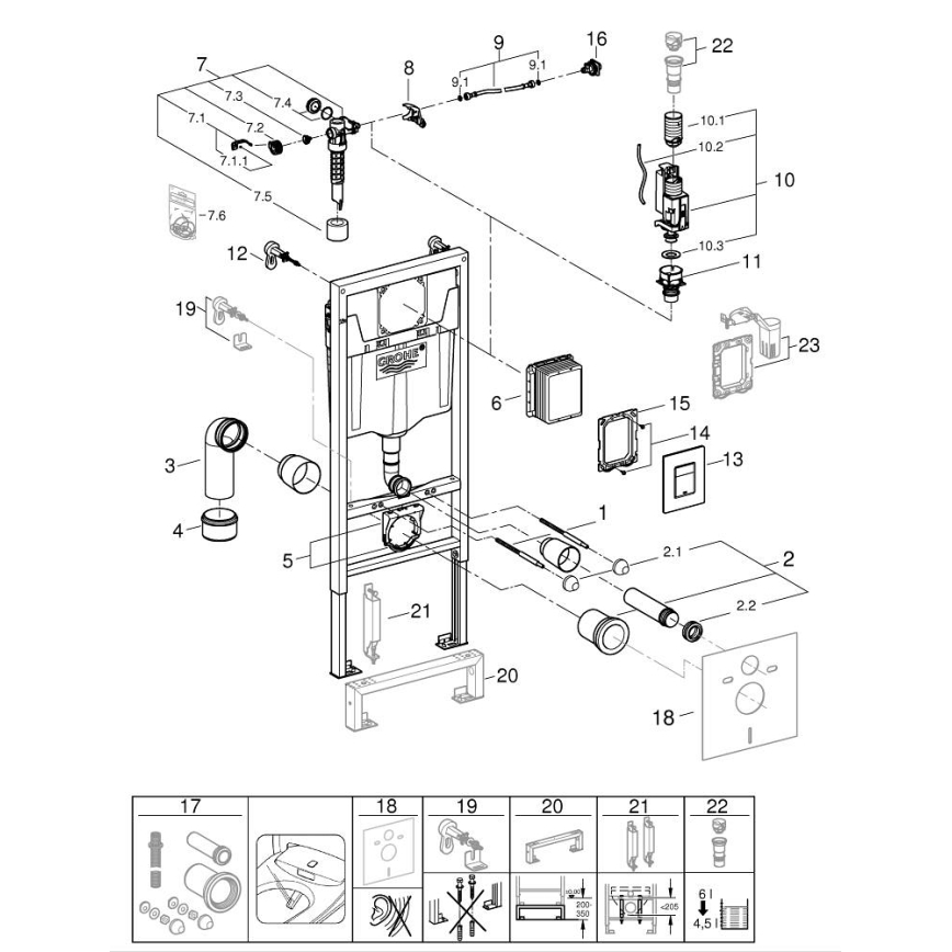 GROHE 38772001 - Kit de instalación empotrada RAPID SL 1,13 m