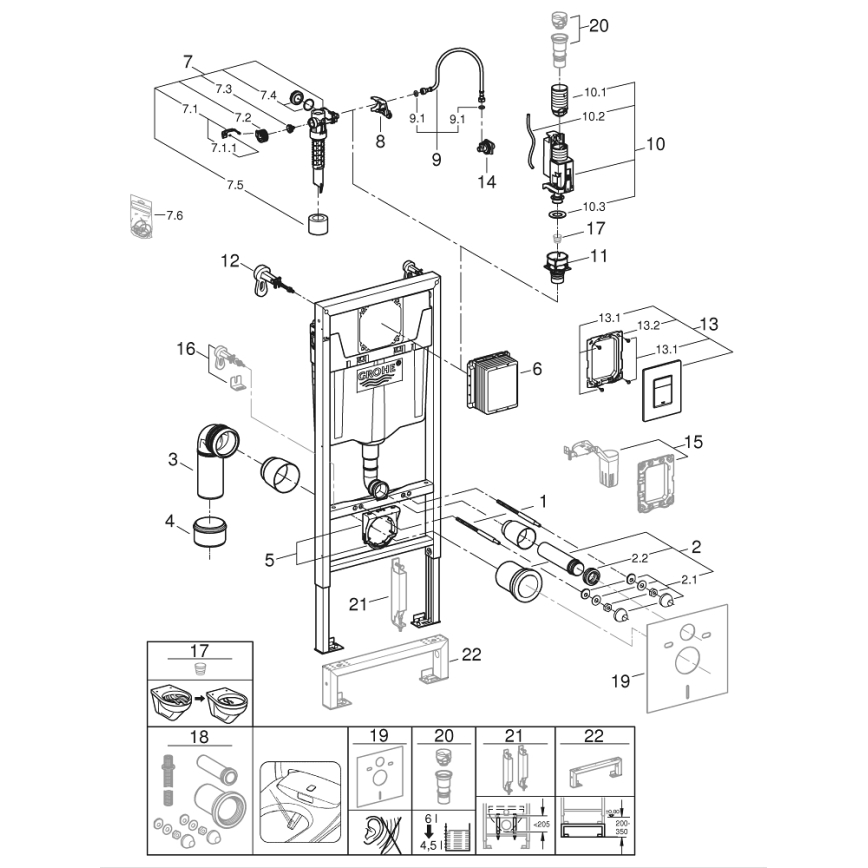 GROHE 39186000 - Kit de instalación empotrada SOLIDO 1,13 m blanco