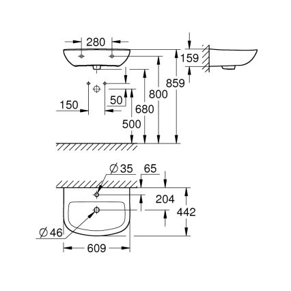 GROHE 39421000 - Lavabo mural BAU CERAMIC 609 × 442 mm cerámica/blanco