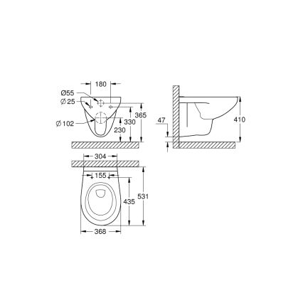 GROHE 39427000 - Inodoro suspendido BAU CERAMIC 368 x 531 mm cerámica/blanco